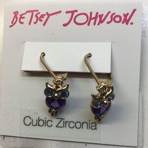 Betsey Johnson New Purple and Blue Owl Earrings
